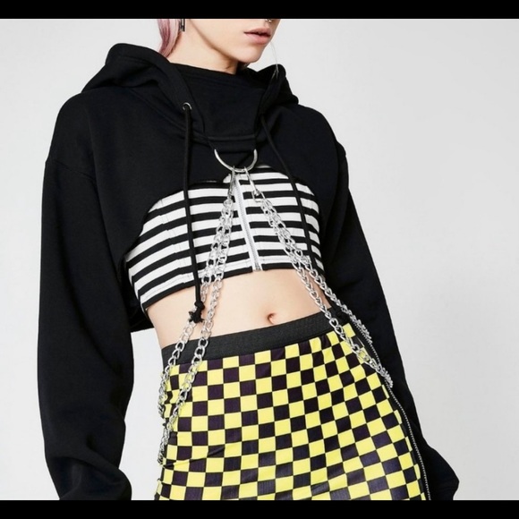 Cropped Hoodie with Chains - Picture 2 of 4